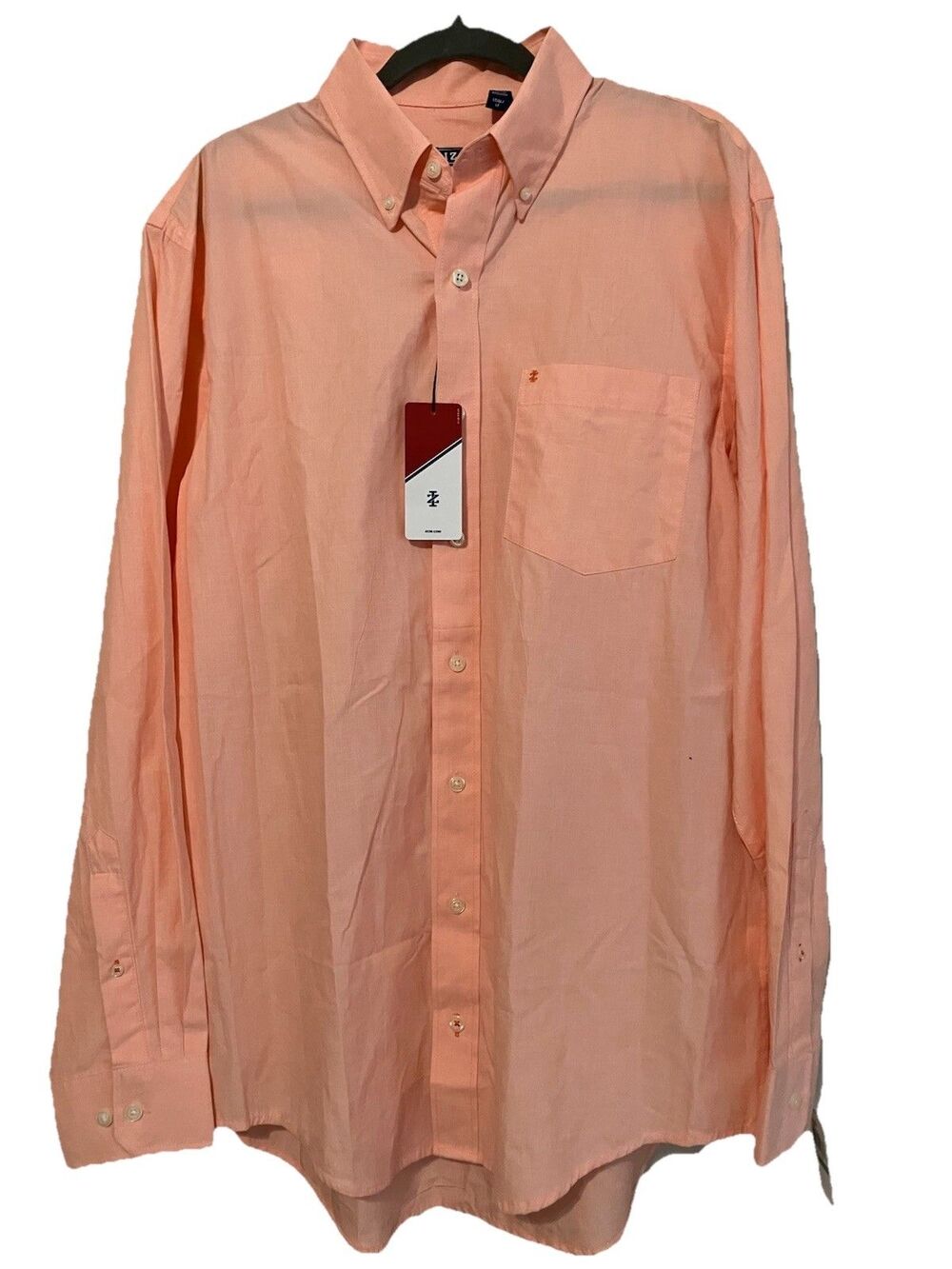 Izod  Big & Tall Essential Poplin Button Down Dress Shirt Orange Large Tall New